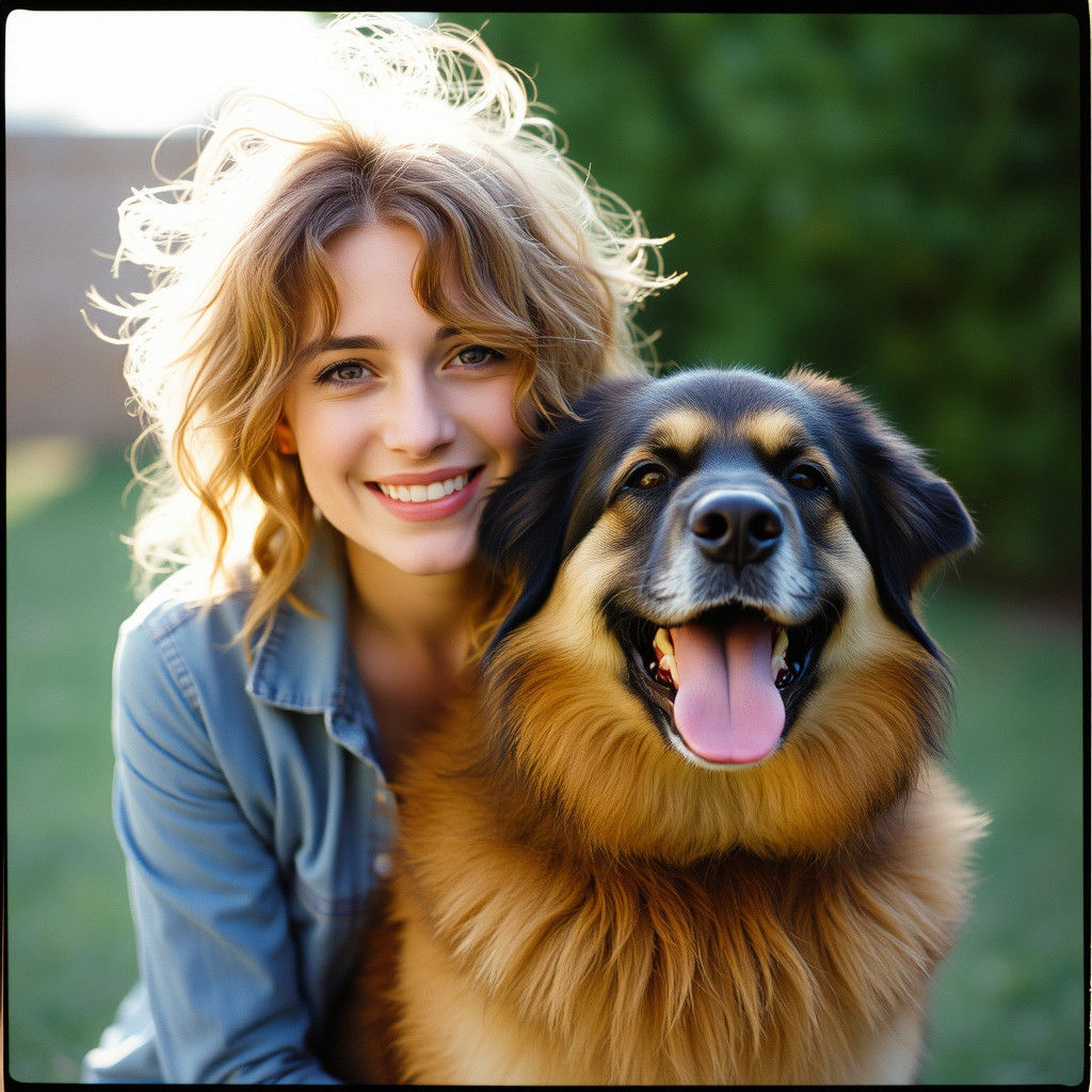 Kind Woman and Dog in Natural Instagram Style