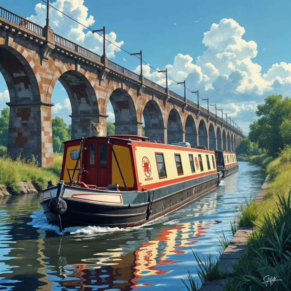 Realistic Canal Barge in English Viaduct