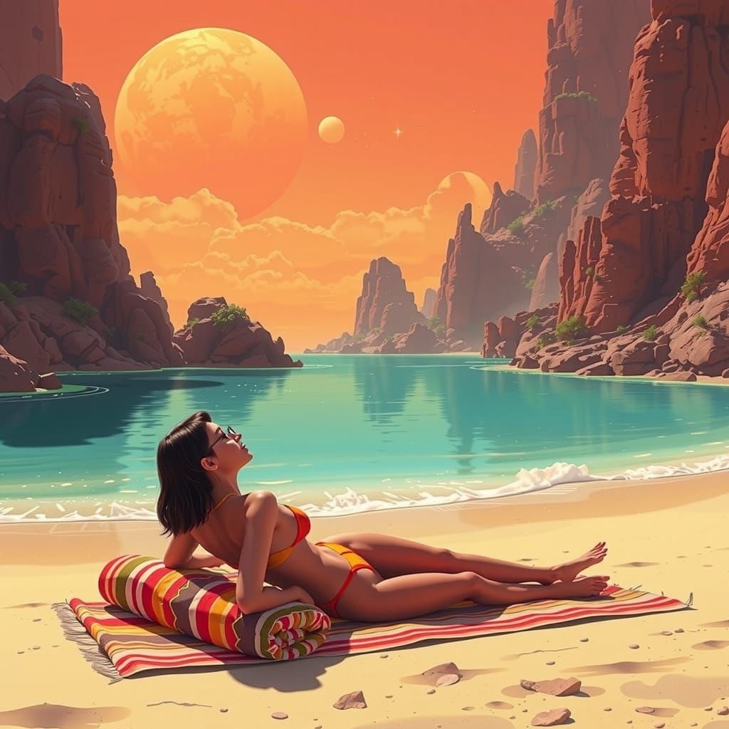 Helen Parr in Futuristic Beach Scene on Red Dwarf Planet