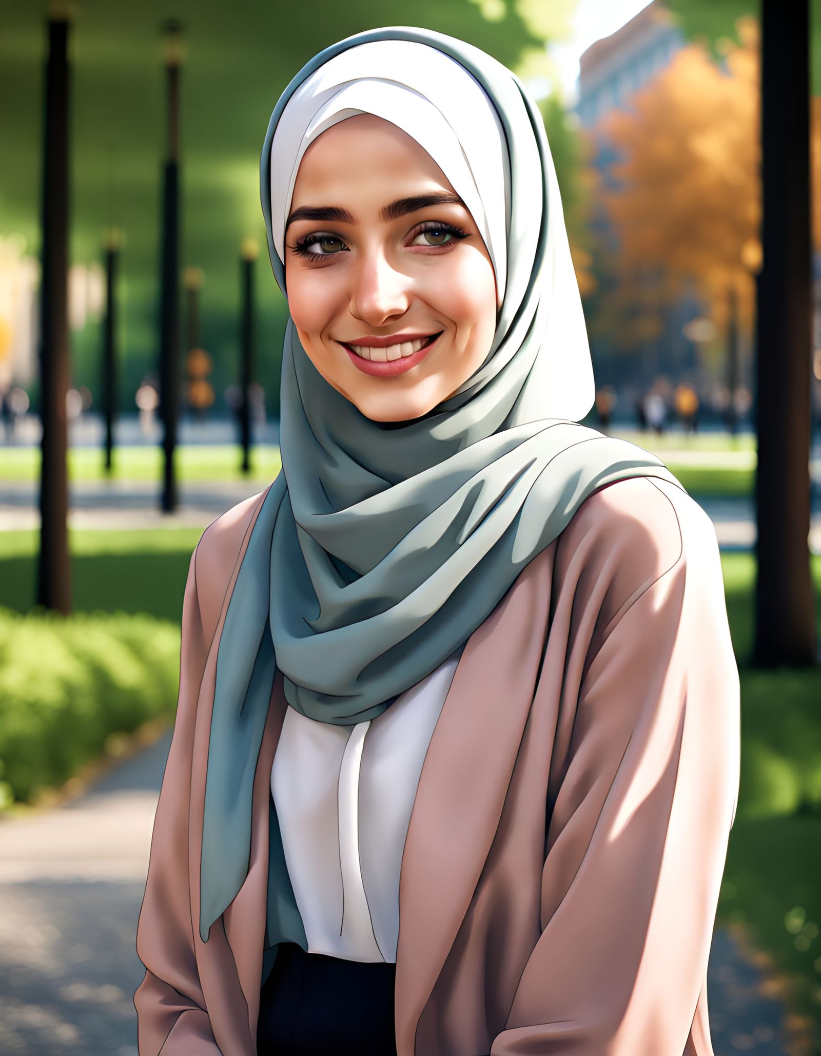 German Hijabi Girl Smiling in City Park