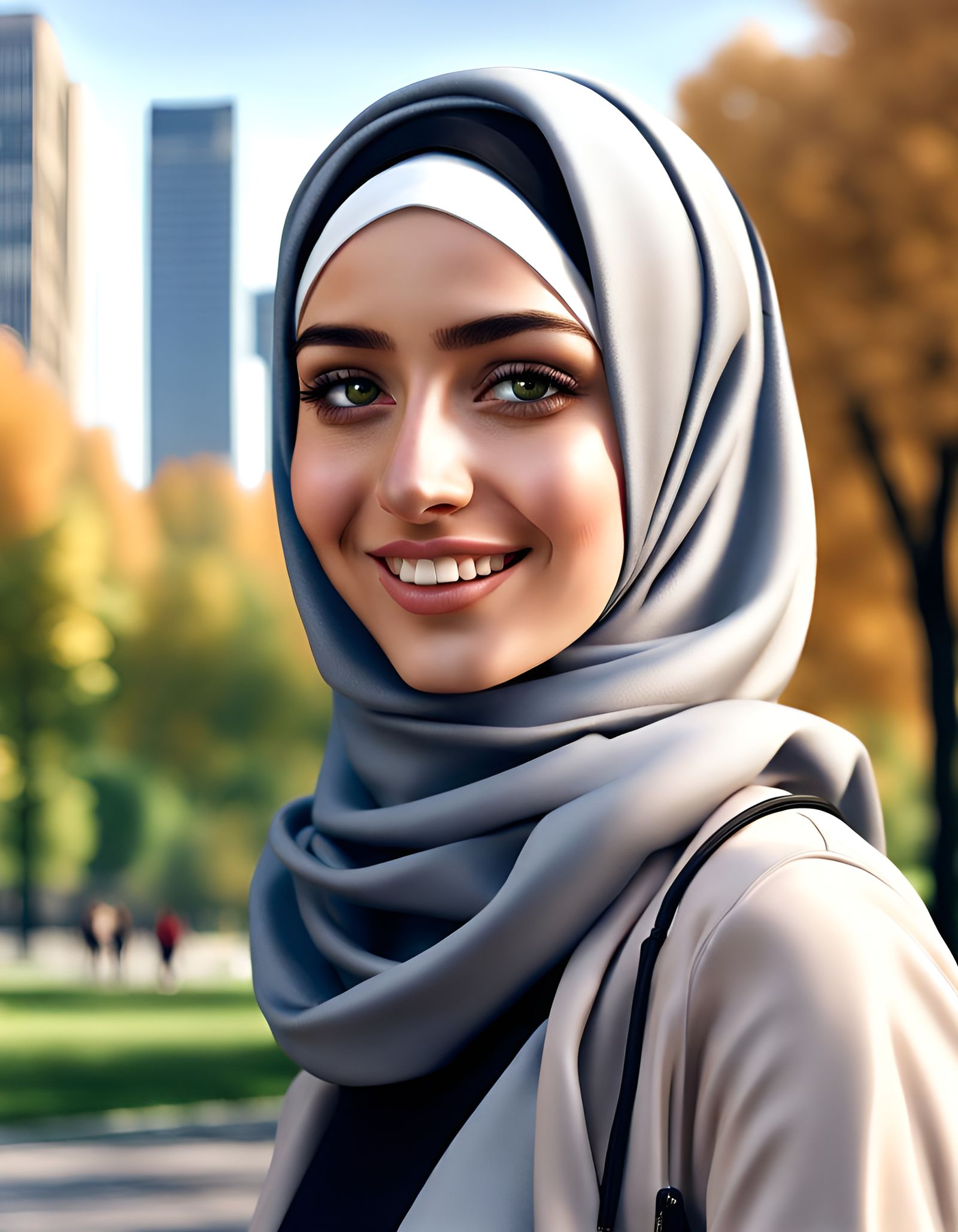 Elegant Hijabi Girl Smiling in City Park