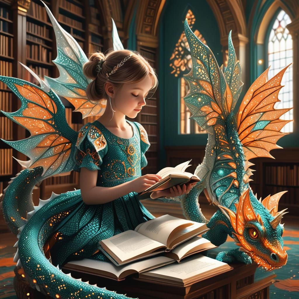 A fantasy intricate library pythagoras, fibonacci, spirograp...