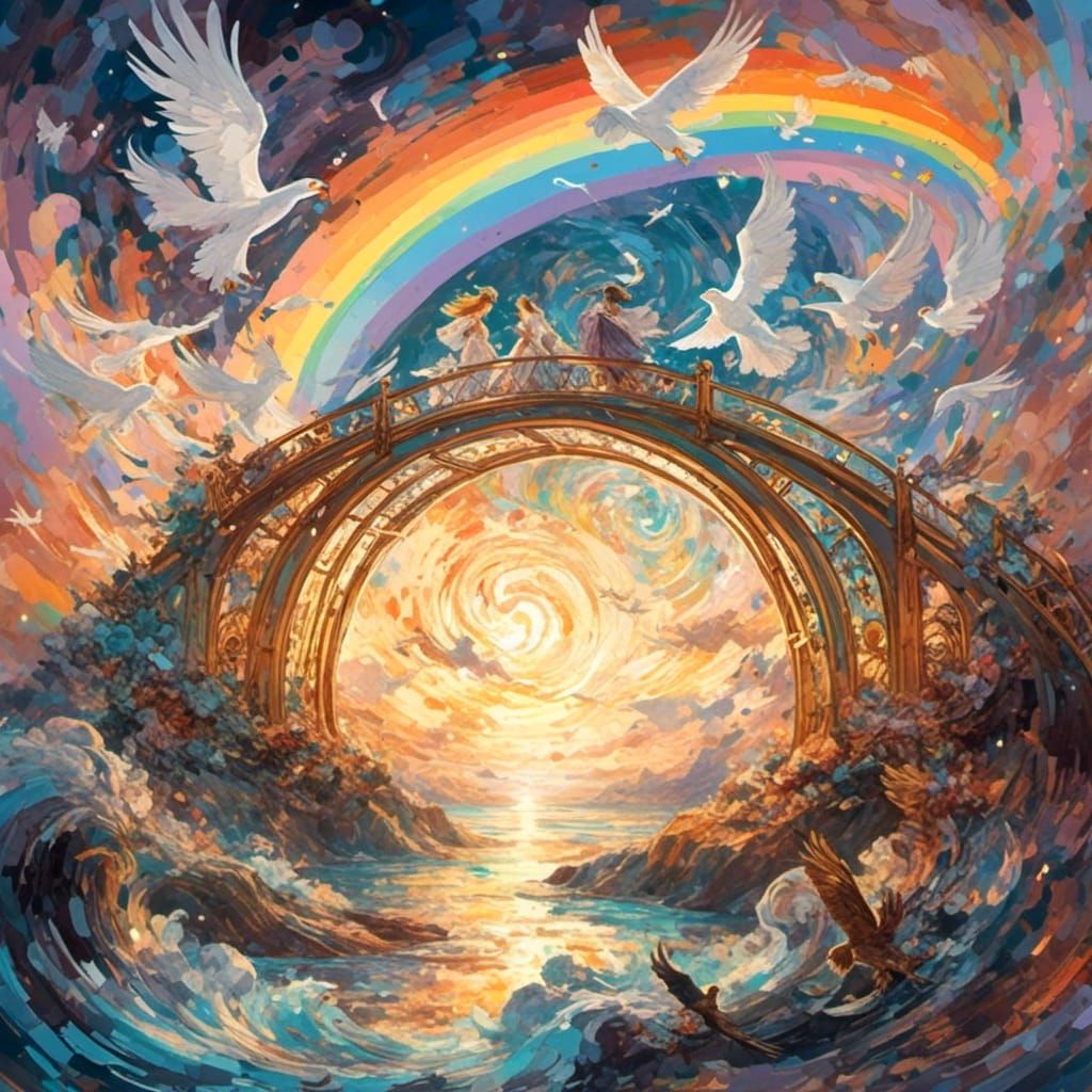 Rainbow Bridge Tornado with Swirling Birds in Astral Light