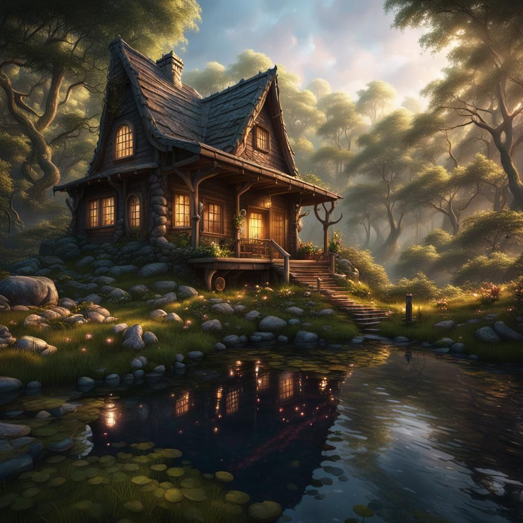 Luxurious Cabin in a Majestic Magical Forest