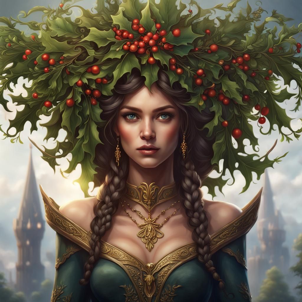Goddess of Mistletoe Portrait in Fantasy Art Style