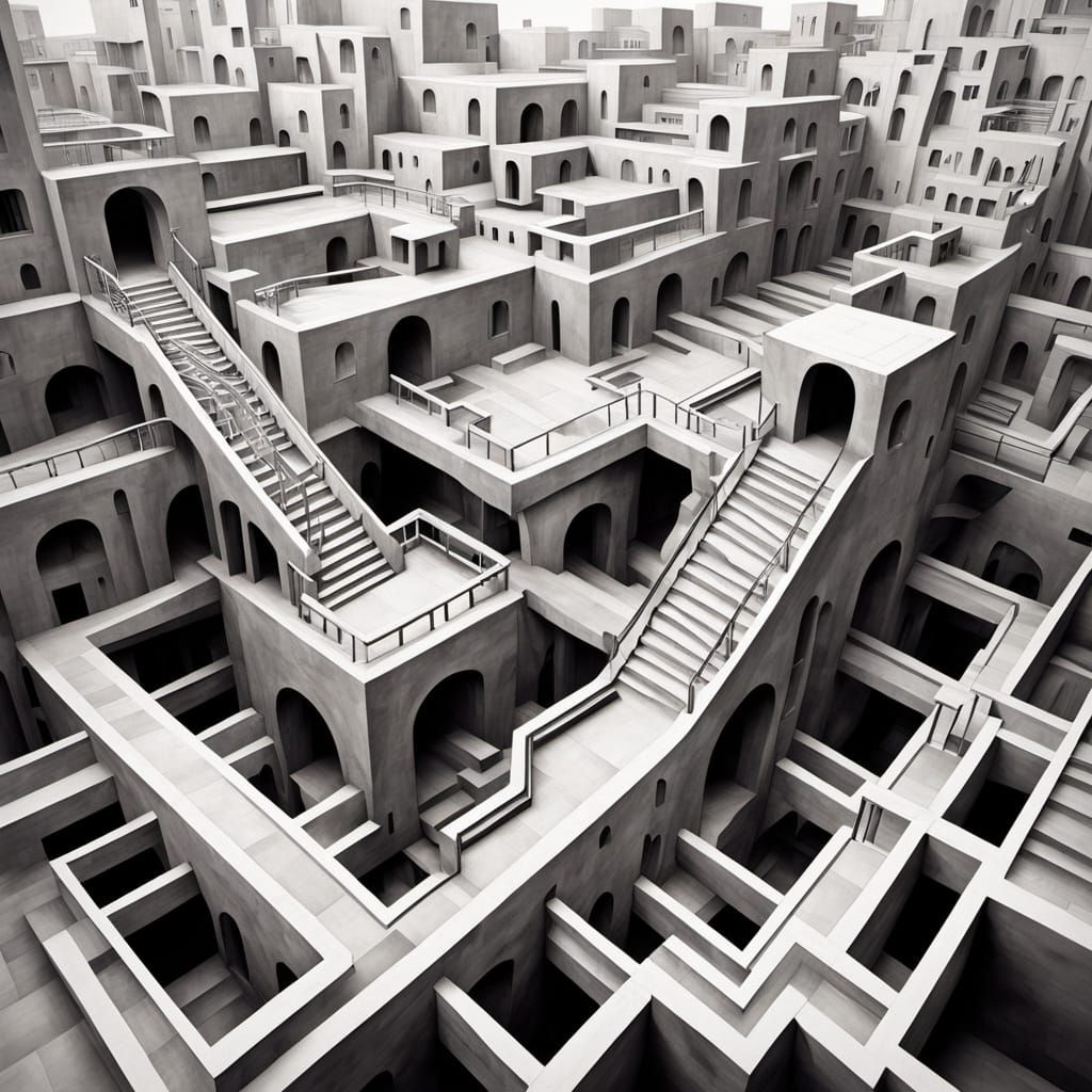 Dreamlike Impossible Architecture in Escher Style