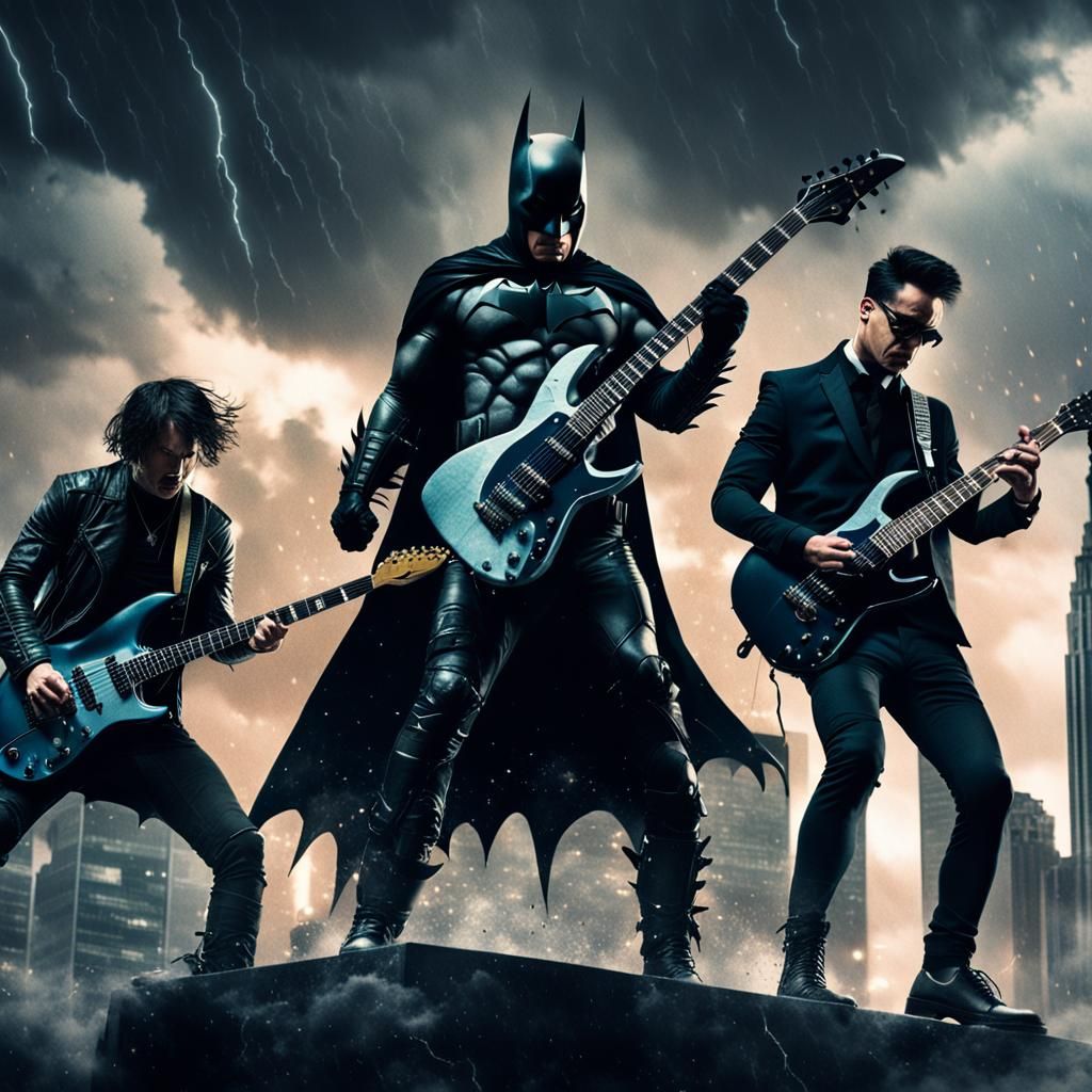 Batman Ripping Guitar with Goth Rock Band