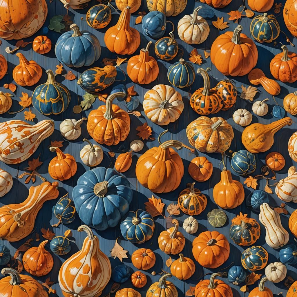 Autumnal Still Life with Colorful Gourds
