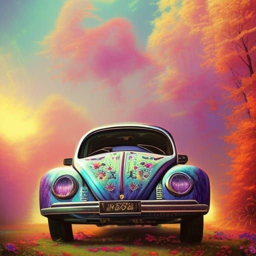 Psychedelic 1960s VW Beetle with Baroque Design