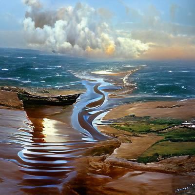 Rivers Flowing to the Sea, Oil Painting