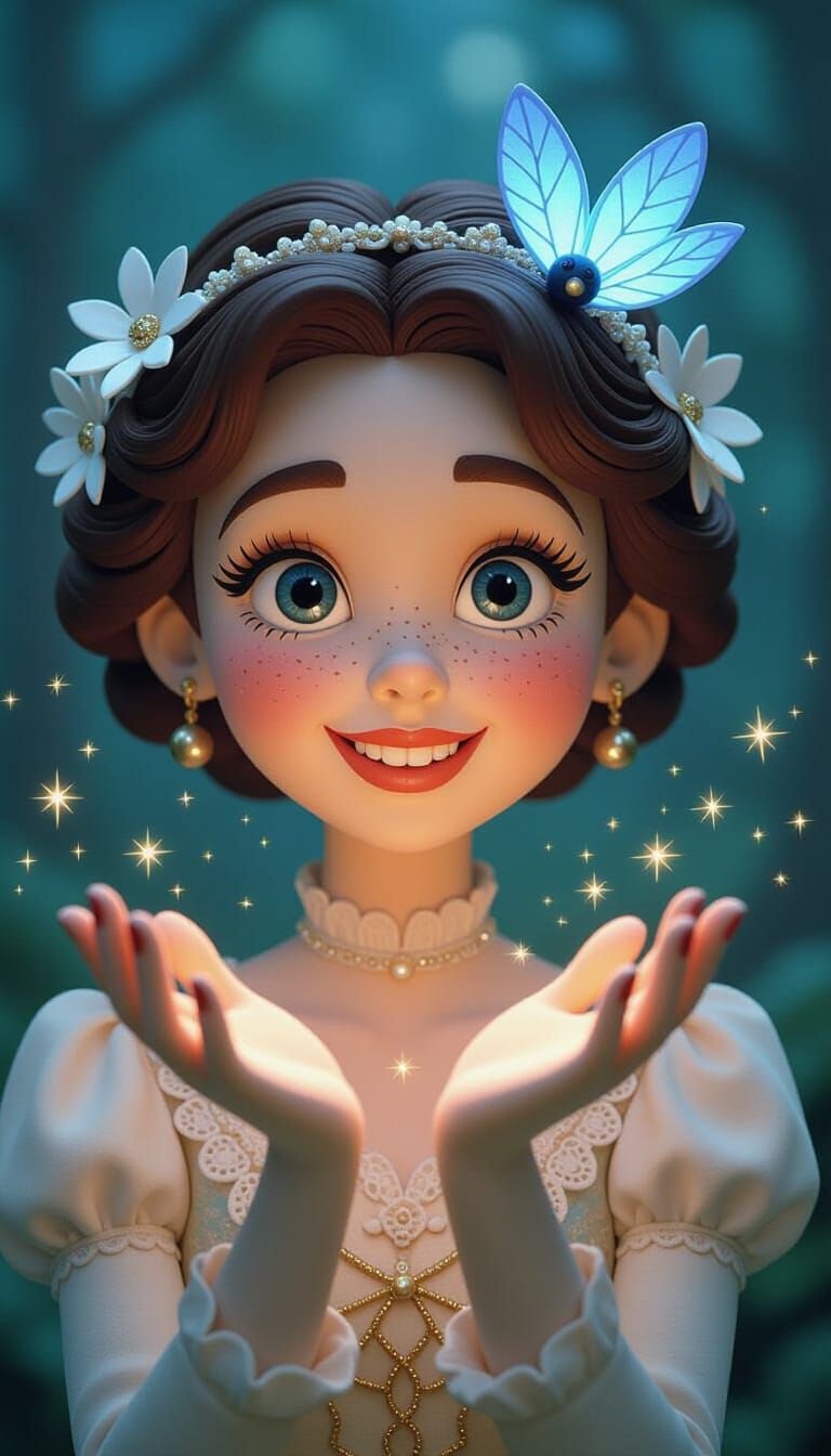 Teen in Claymation Style with Bioluminescent Owl