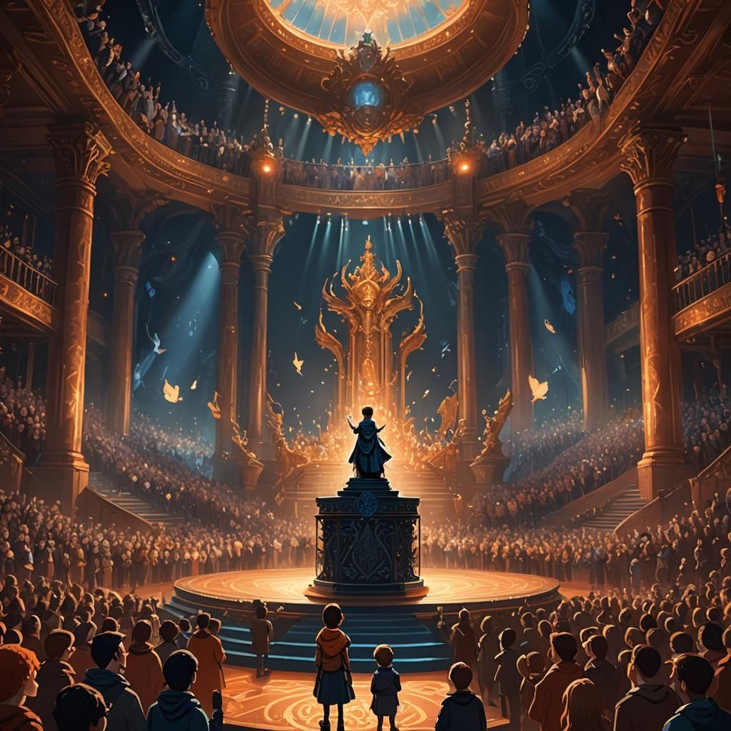 Child Orator on Stage in Fantasy Concept Art