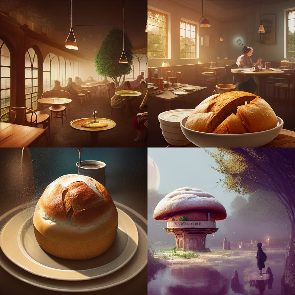 Soup in Bread Bowl, Cozy Fantasy Cafe
