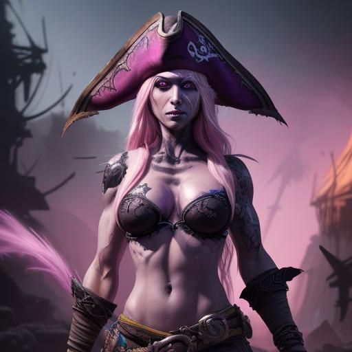 Hyperrealistic Drow Pirate with Pink Eyes