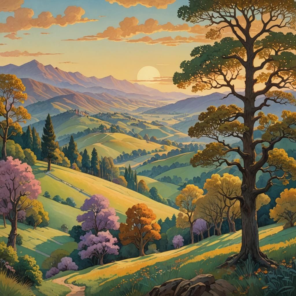 Impressionist Gouache Landscape Masterpiece in Dreamlike Wor...