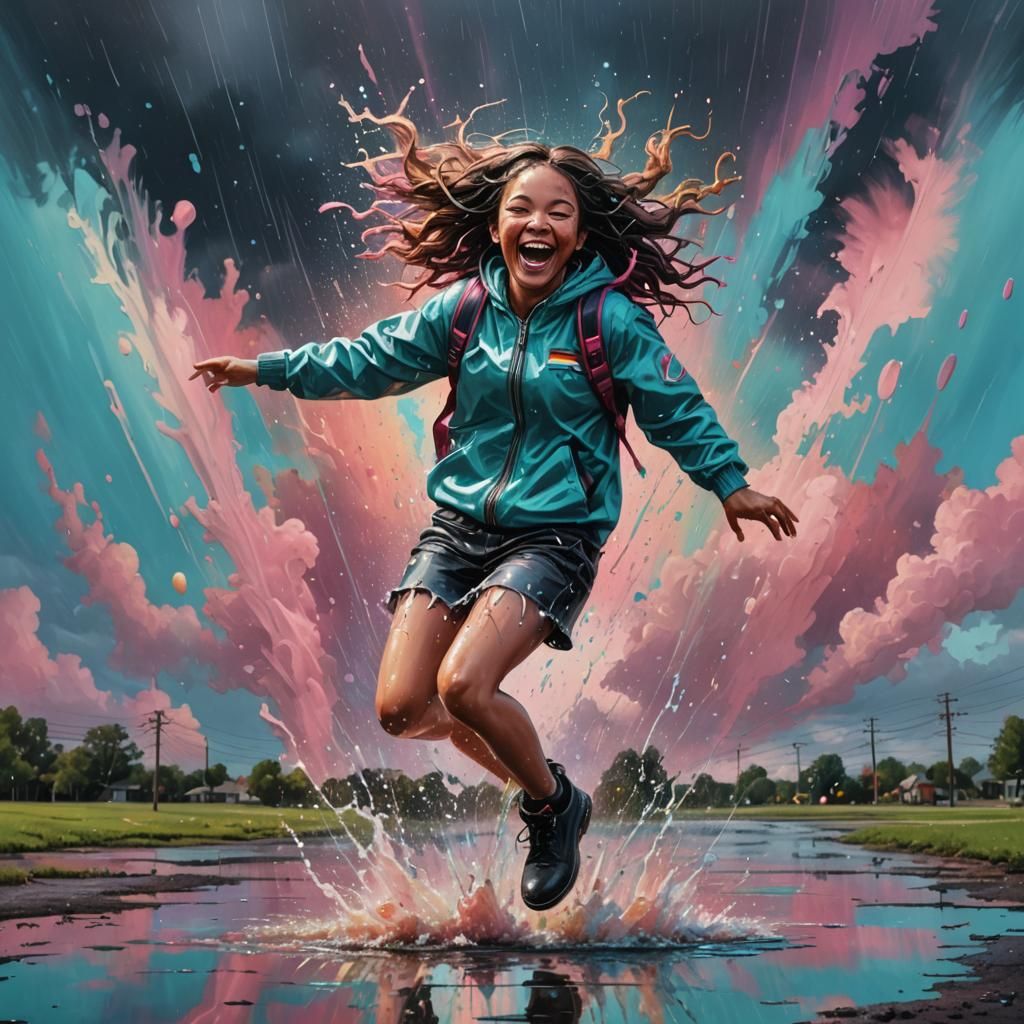 Joyful Rainbow Reflection: Hyperrealistic Splash Art