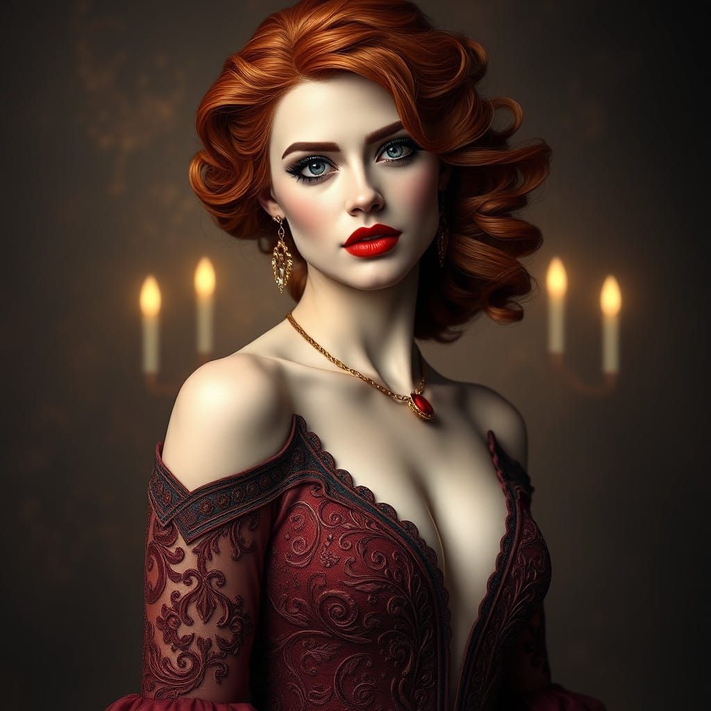 Elegant Redhead in Art Nouveau Luxury Gown