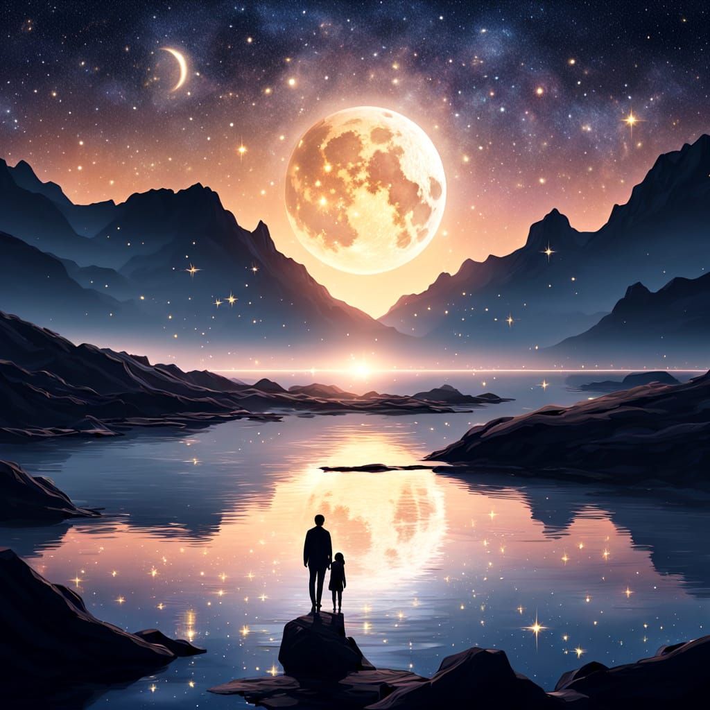 Celestial Fish Dance Amidst Starry Night Sky