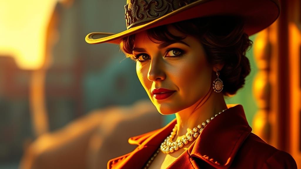 Elegant Western Film Star in Golden Light
