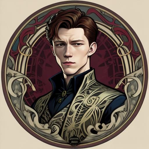 Tom Holland Portrait in Art Nouveau Style