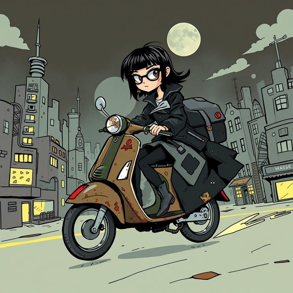 Goth Girl on a Warped Vespa