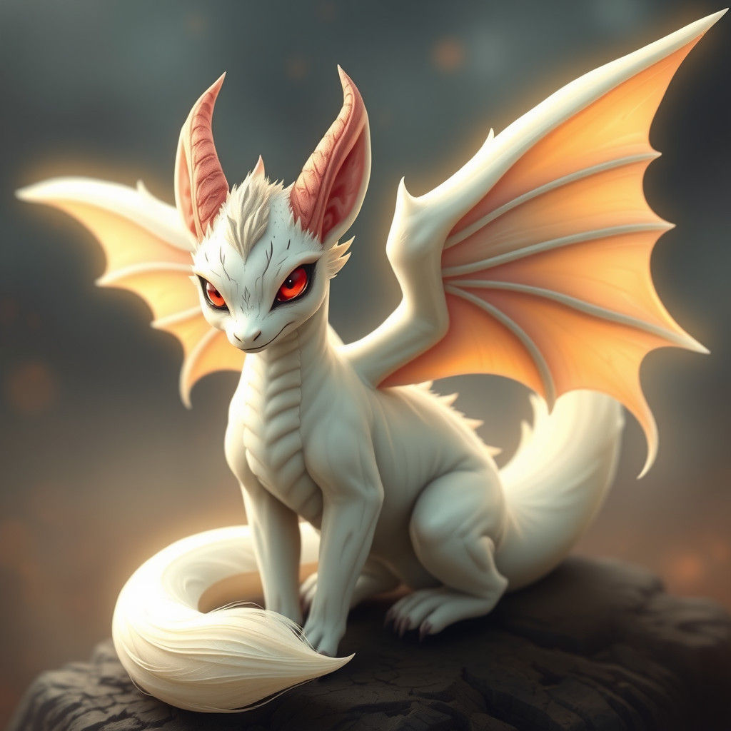 Sinister White Dragon-Fox with Angel Wings