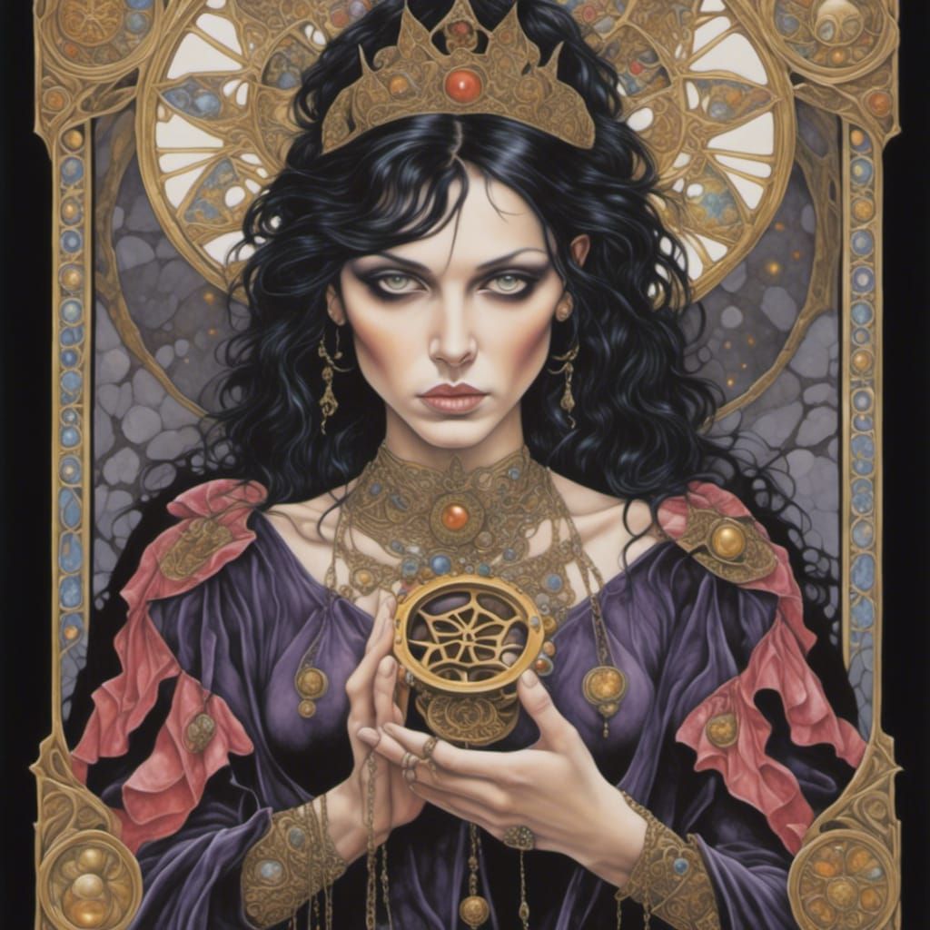 Queen of Pentacles Tarot Card in Psychonauts Style