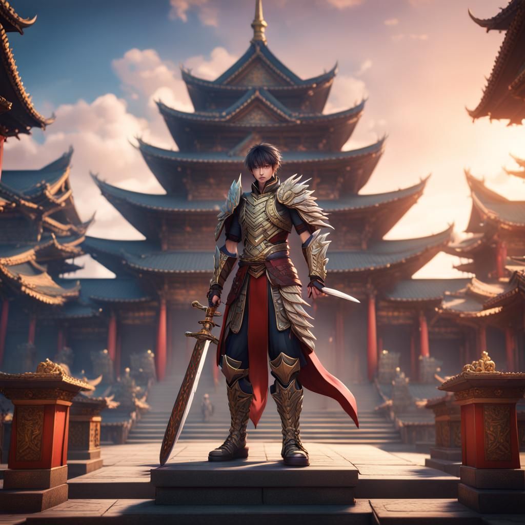 Anime Swordsman God in Dragon Scale Armor