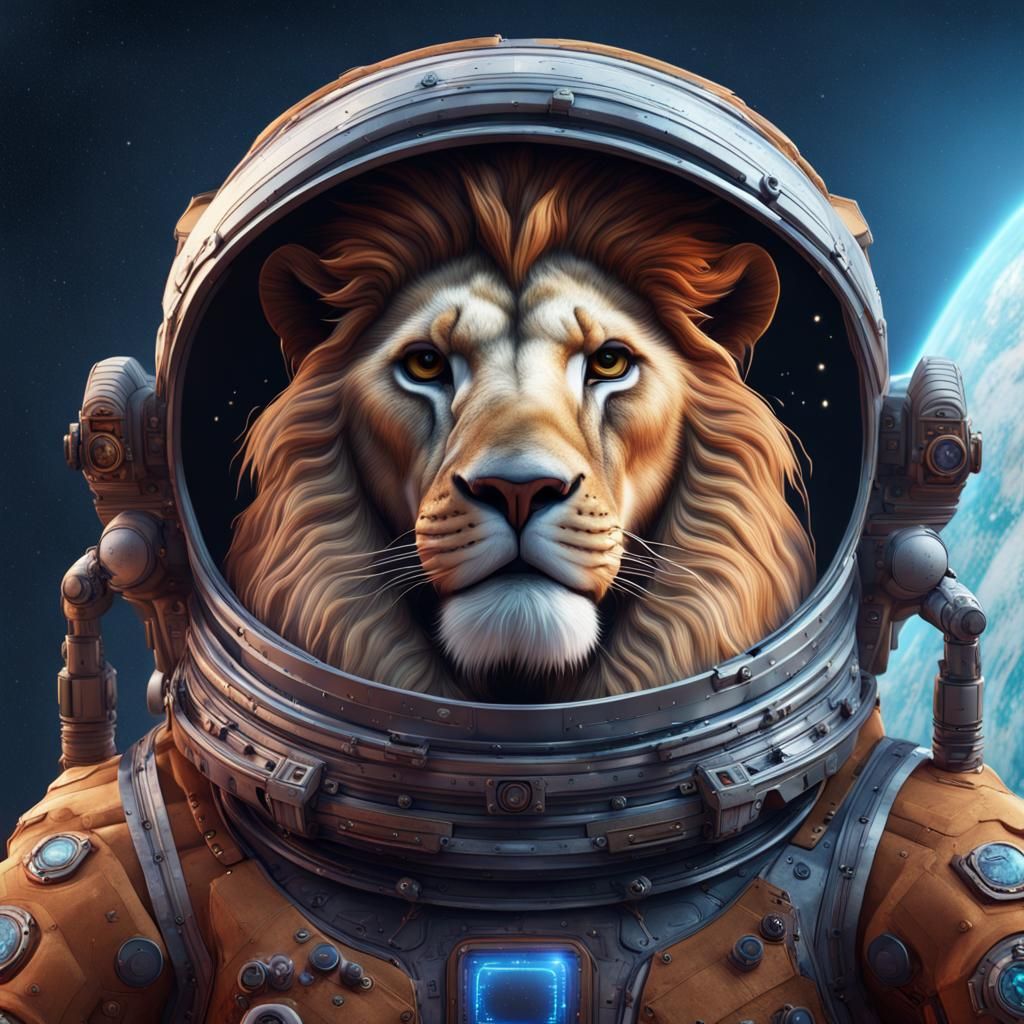 Lion in Space Suit: Detailed Fantasy Art