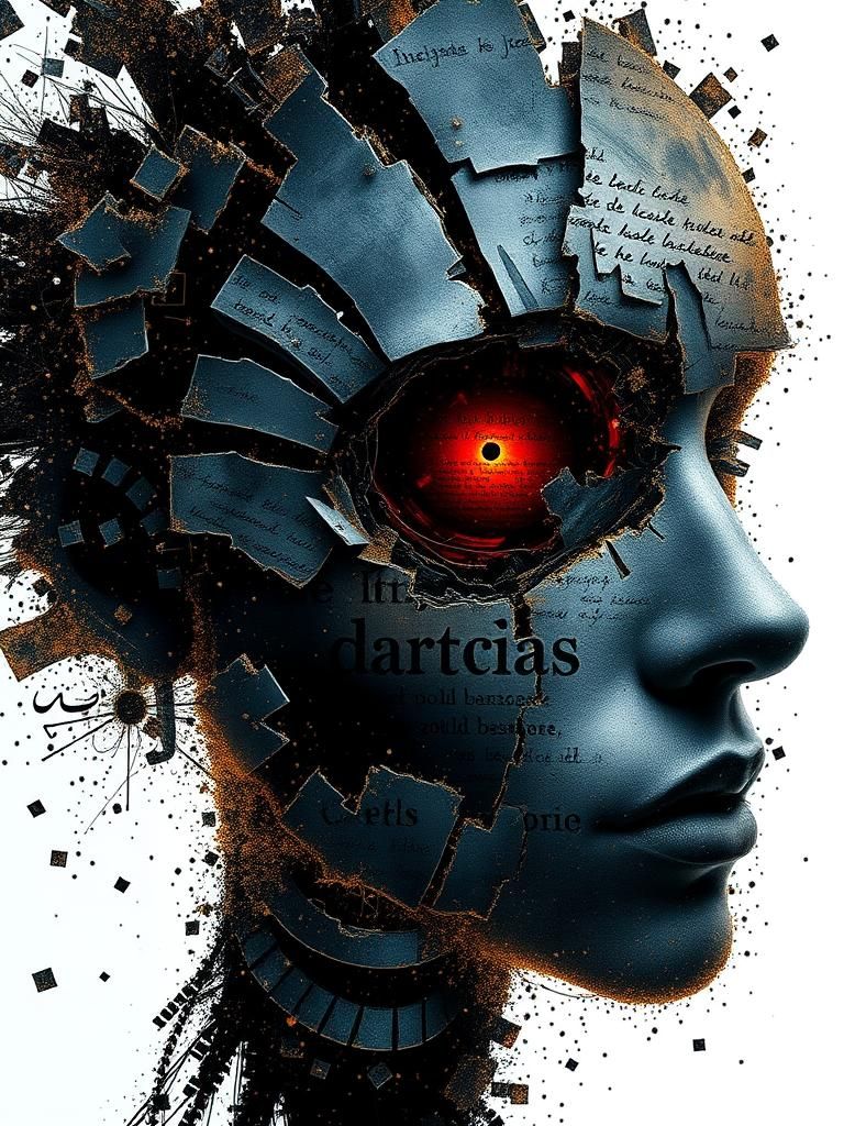 Intricate Fragmented Face with Light and Shadow