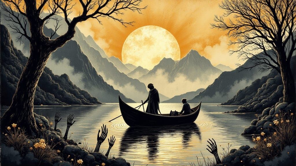 The Ferryman's Ominous Voyage through the River Styx in Anci...