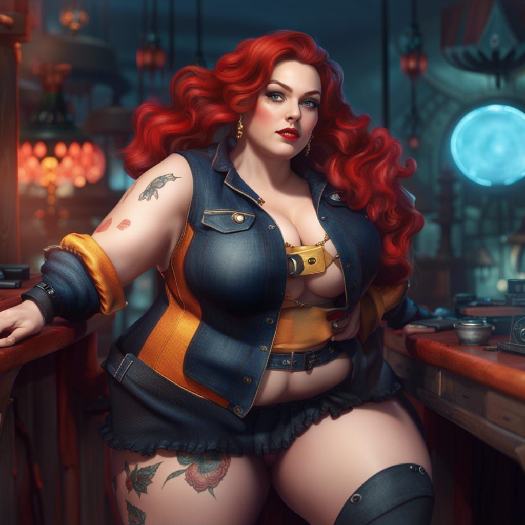 Plus Size Pinup Girl in Detailed Matte Painting