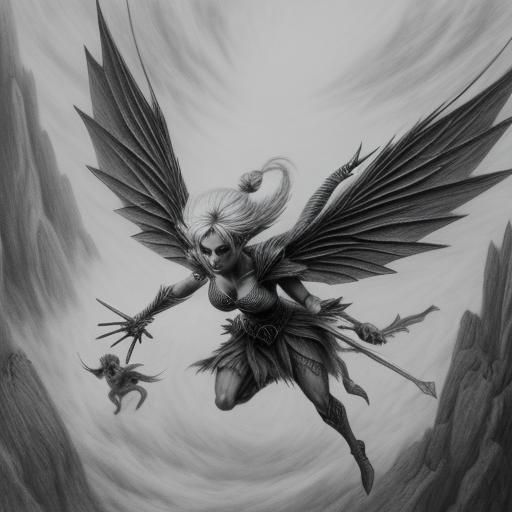 Pixie Aerial Battle: Hyperdetailed Charcoal Drawing