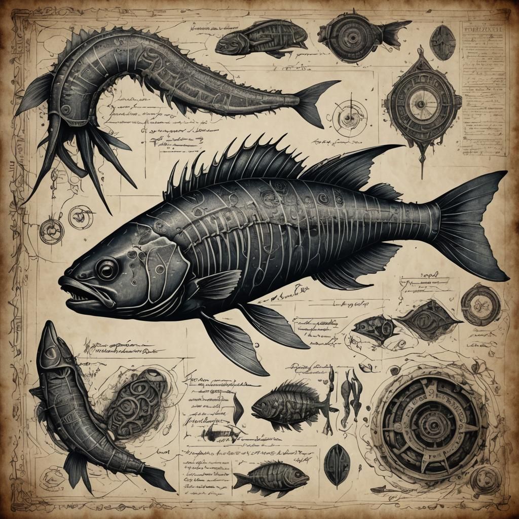 Blueprint of Ancient Artifact with Organic Details