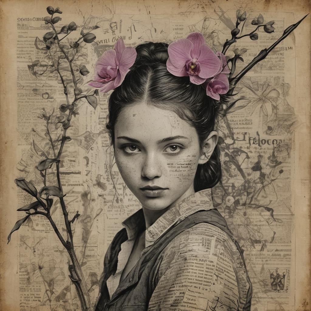 Kobold Archer Portrait in Collage with Ink and Charcoal