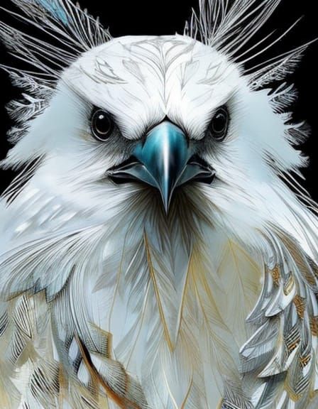 White Raven Portrait with Silver Outline