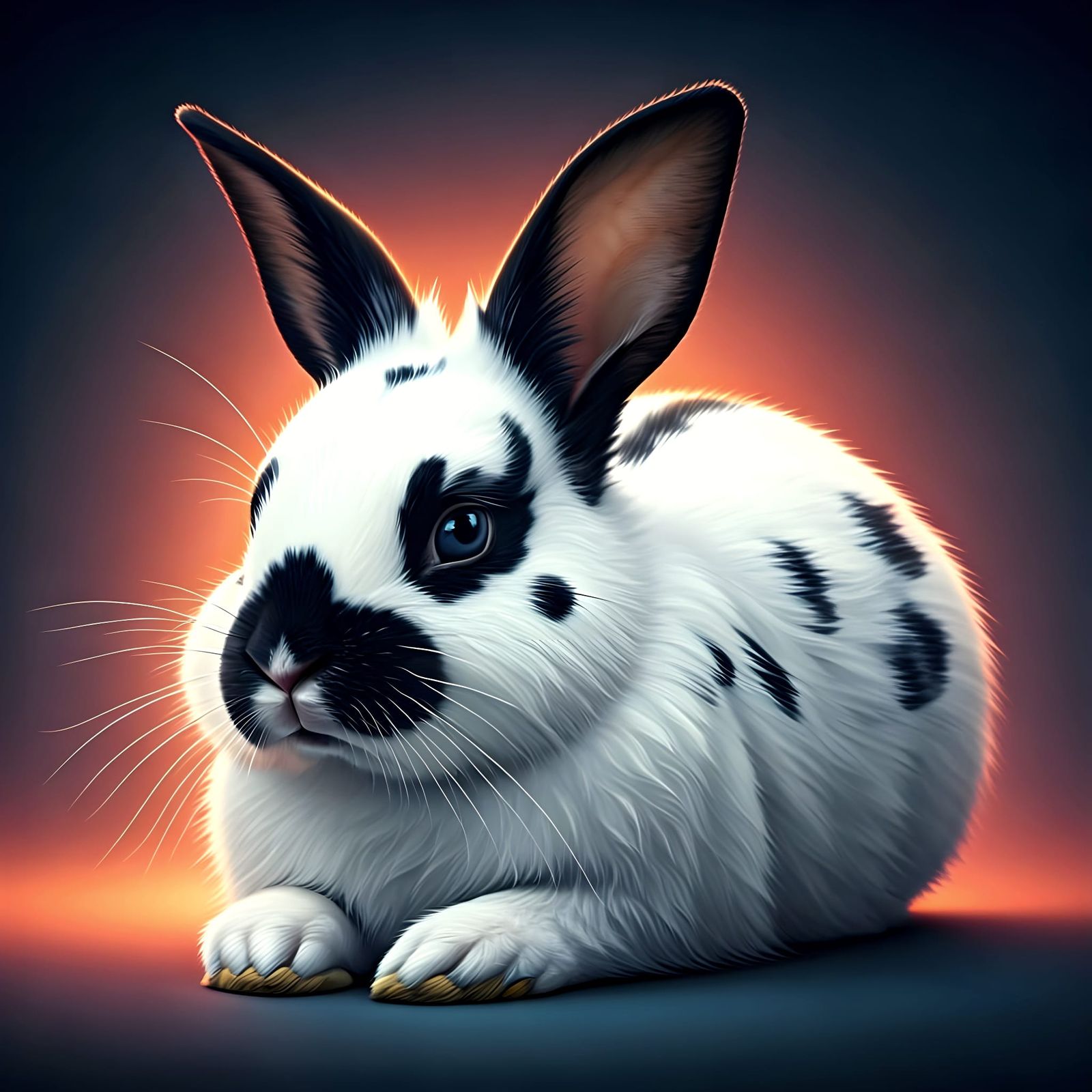 Hyperrealistic Portrait of a Spotted English Rabbit