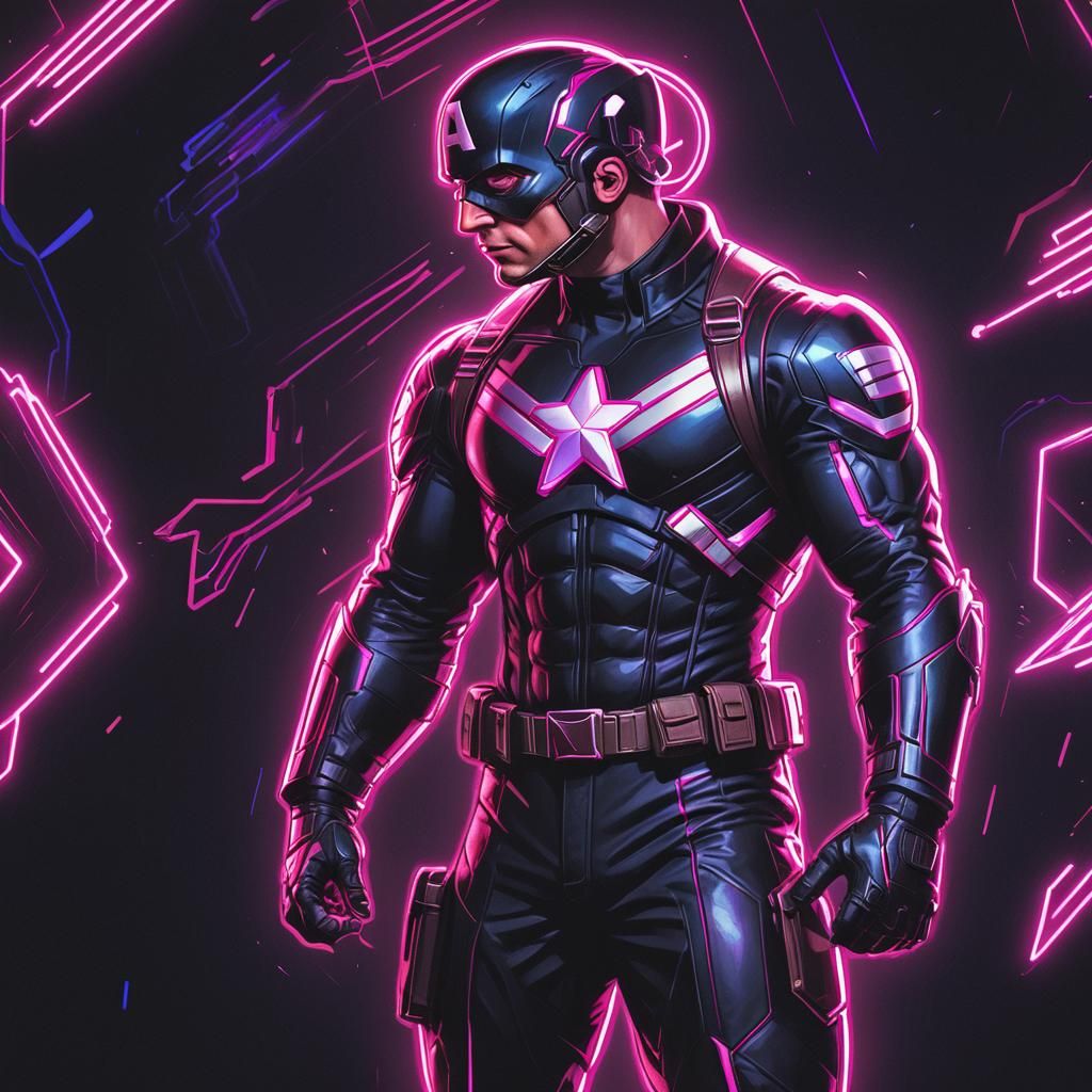 Captain America in Synthwave Neon Retro Style