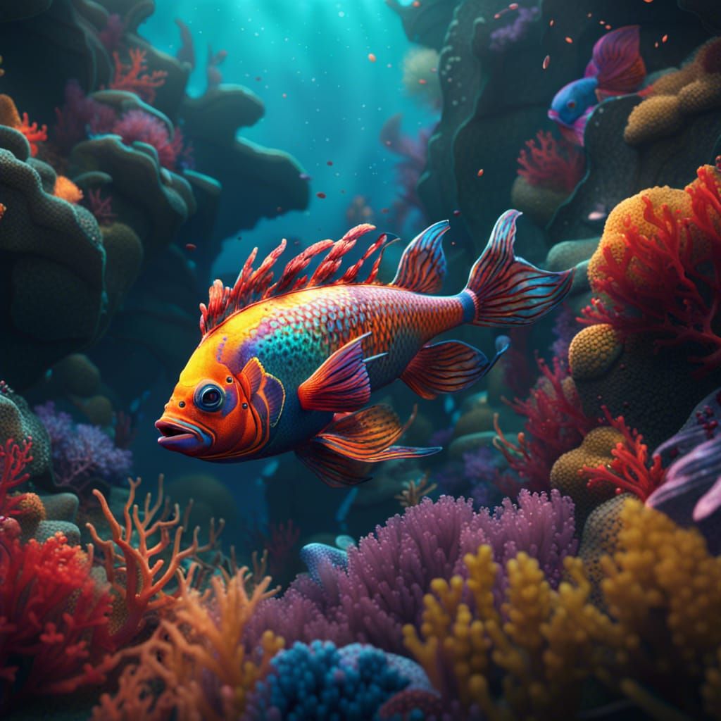 Colorful Fish Drifting Through Coral Reef
