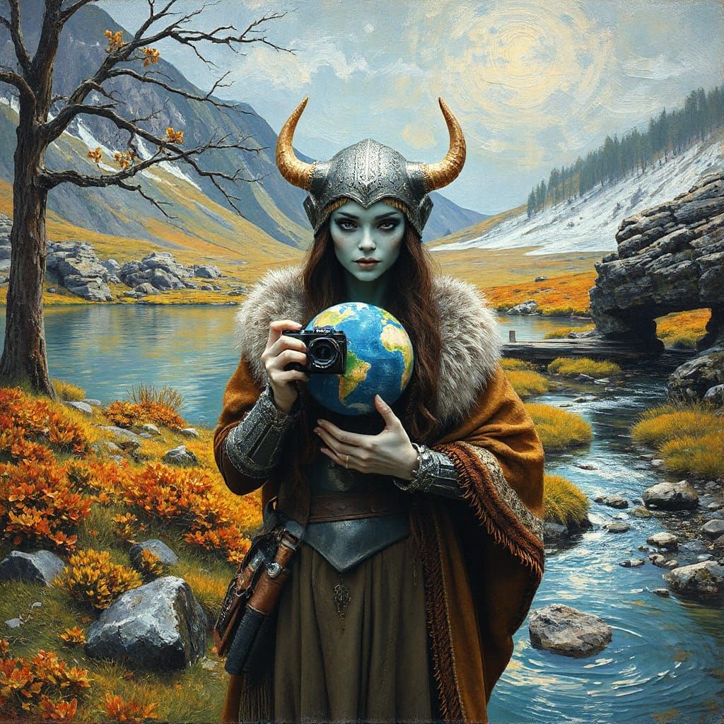Alien Viking Goddess Captures Earth: Impasto Painting