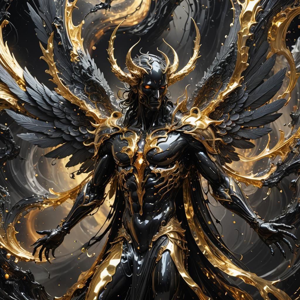 Obsidian Angel Lucifer in Fractal Hellscape