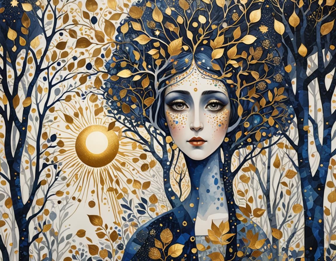 Enchanting Forest Illustration in Pointillism Style