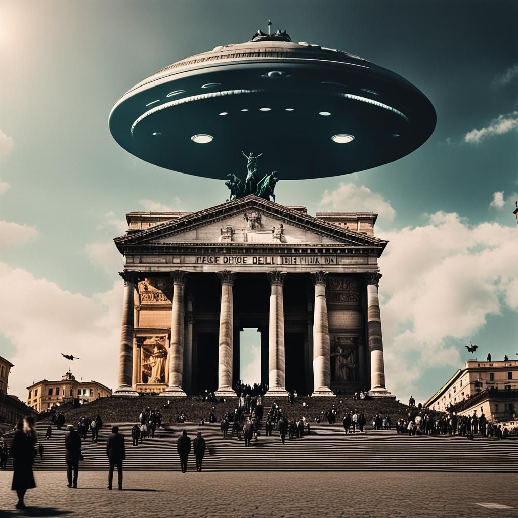 UFO Over Rome, 1930s Cinematic Film Still