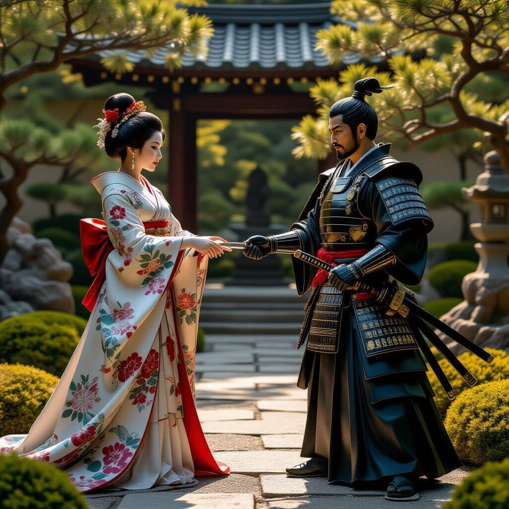 Renaissance Japanese Warrior Scene in Michelangelo Style