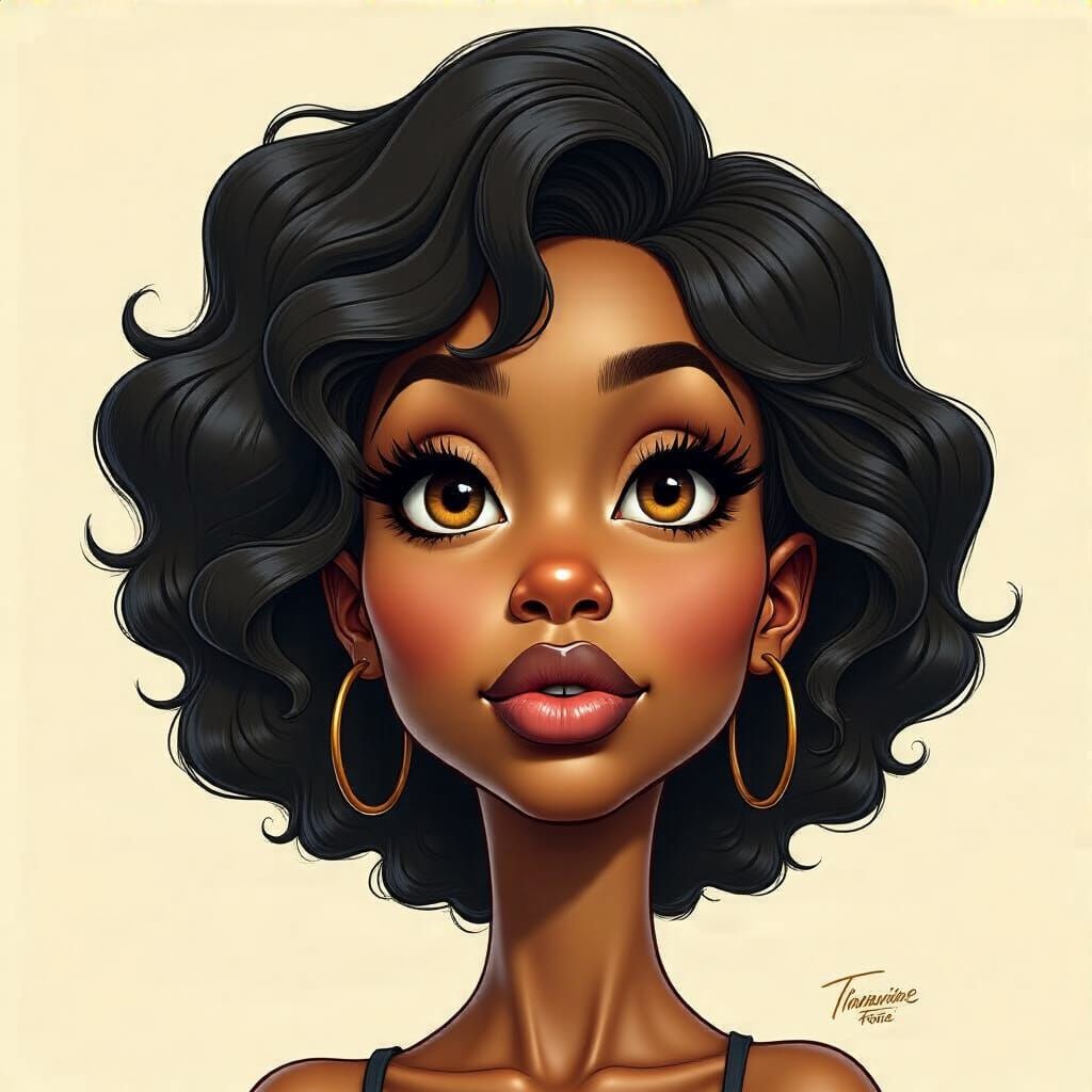 Detailed Cartoon Portrait of an African American Woman