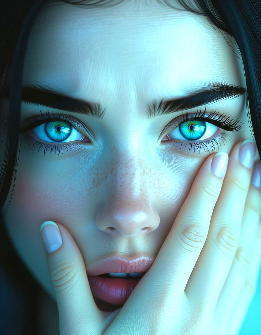 Dramatic Movie Poster: Intense Blue Eyes Expressing Fear