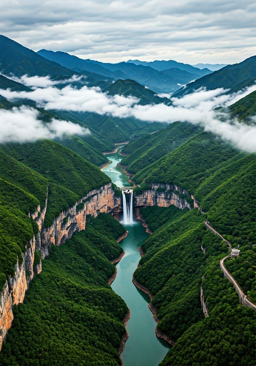 Ethereal Mountain Reservoir in China: Cinematic Aerial View
