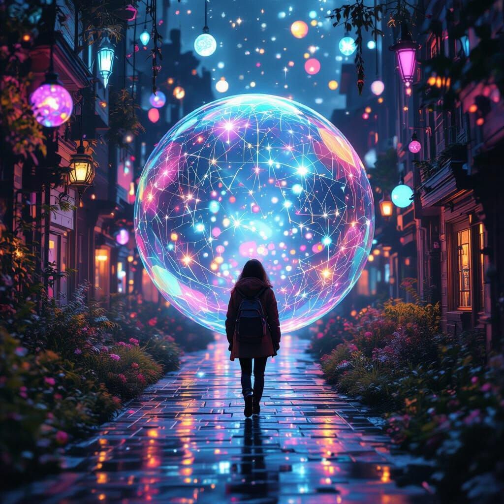 Iridescent Bubble Journey Through a Psychedelic Dreamscape