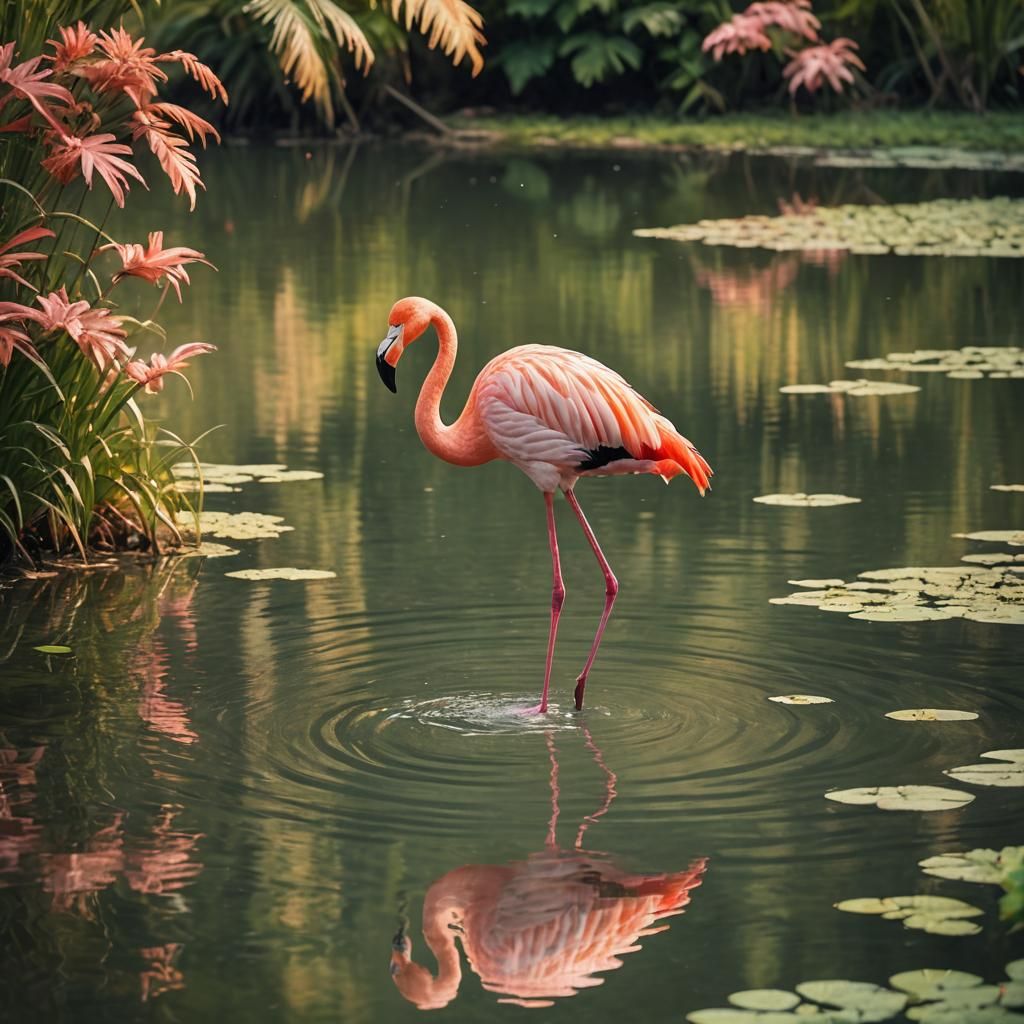 Flamingo in Serene Lake: Wildlife Photography