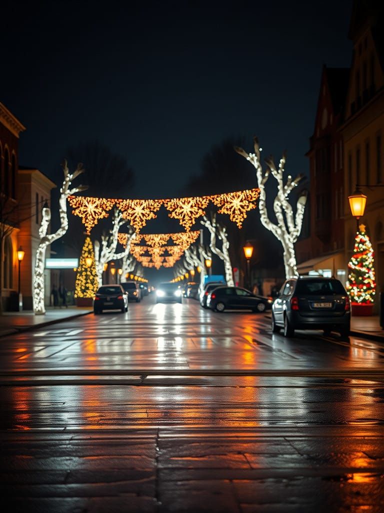 Christmas Eve Nightscapes with Vibrant, Twinkling Lights